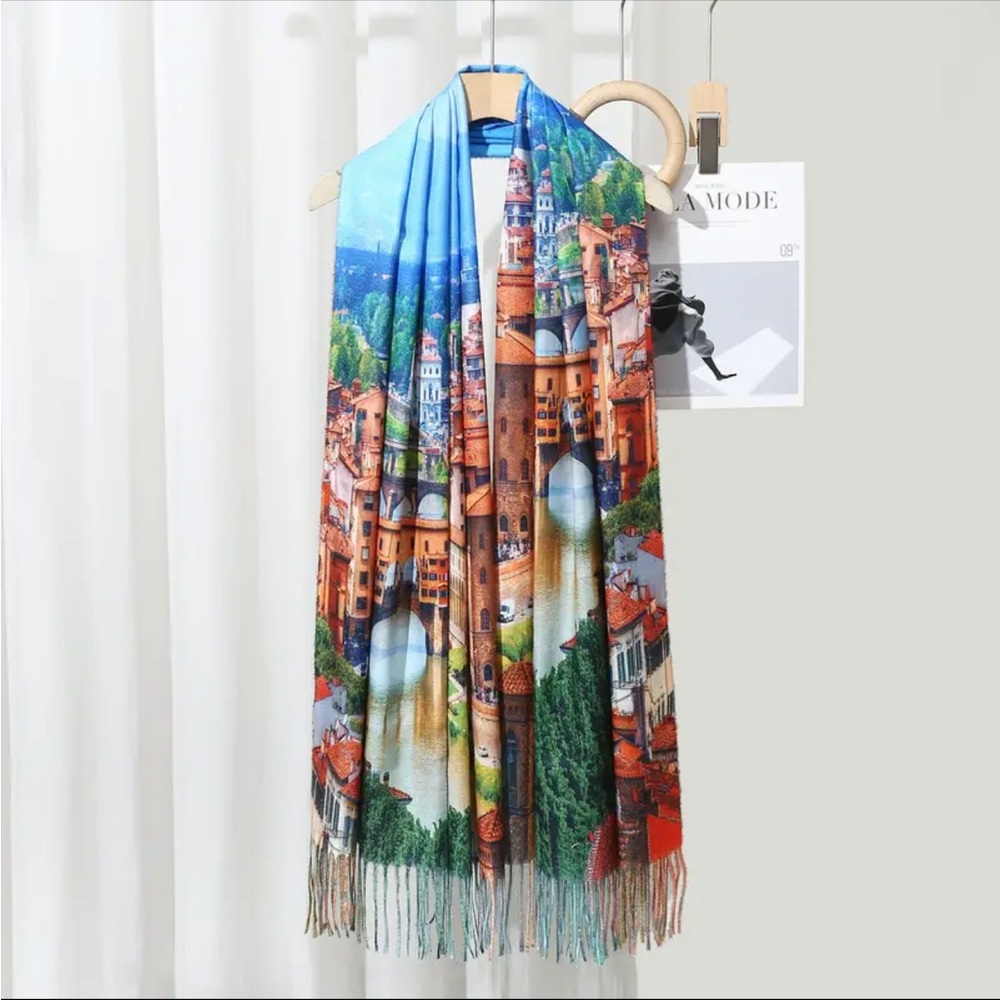 Ponte Vecchio / Beautiful Bridges Art Print X-Lg Reversible Scarf with Fringe